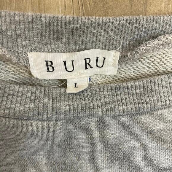 Buru Gray Sweatshirt Dress L Metallic Pleated Hem Shift Casual Midi Long Sleeve - Picture 3 of 6